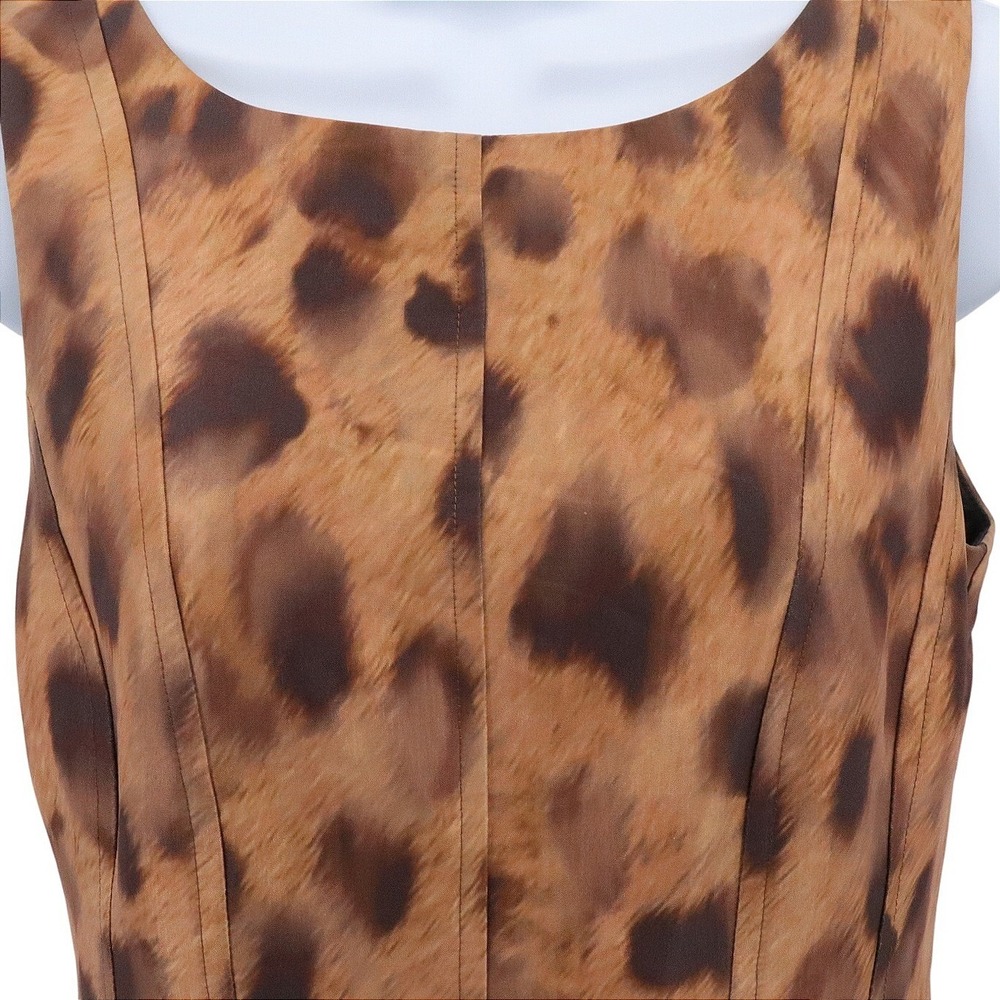Milly‎ Poppy Leopard Print Taffeta Mini Dress Brown Sleeveless Cocktail Size 2 - Picture 4 of 11